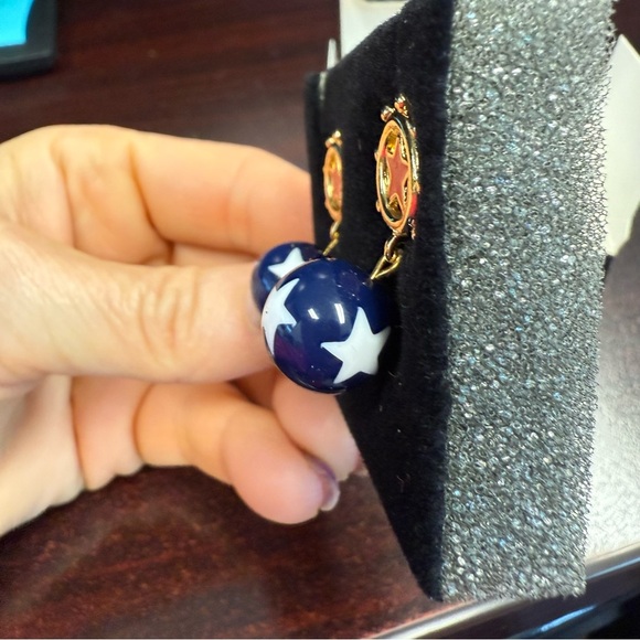 Avon “Star Spangled” dangle Gold and Blue Nautical clip Earrings NIB 1992 - Picture 2 of 6